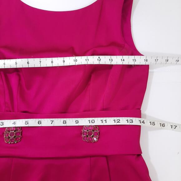 Kay Unger Hot Pink Cocktail Dress Sz 4 Satin Sleeveless Short Sheath Party Silk - Picture 11 of 12